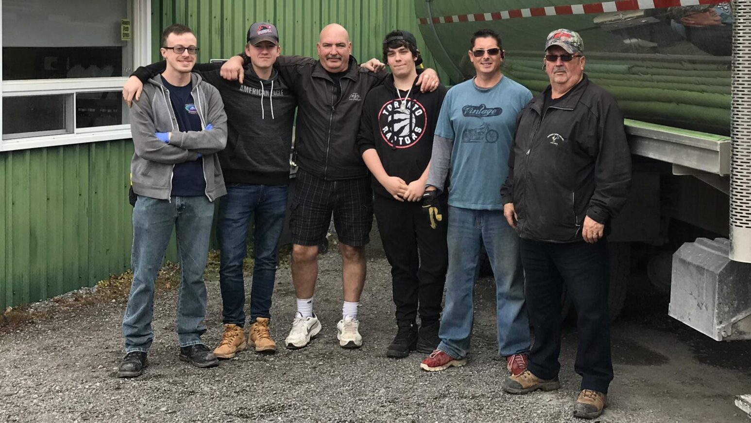 <p>LONG TIME CO-OP SUPPORTERS- Pure County Bottled Water employees and PECI Co-OP students outside the business on McSteven Dr. (From Left) Brandon Hope, Ethan Snider, Al Ingram, Justin Adams, Steve Storms and owner George Storms. (Submitted Photo)</p>
