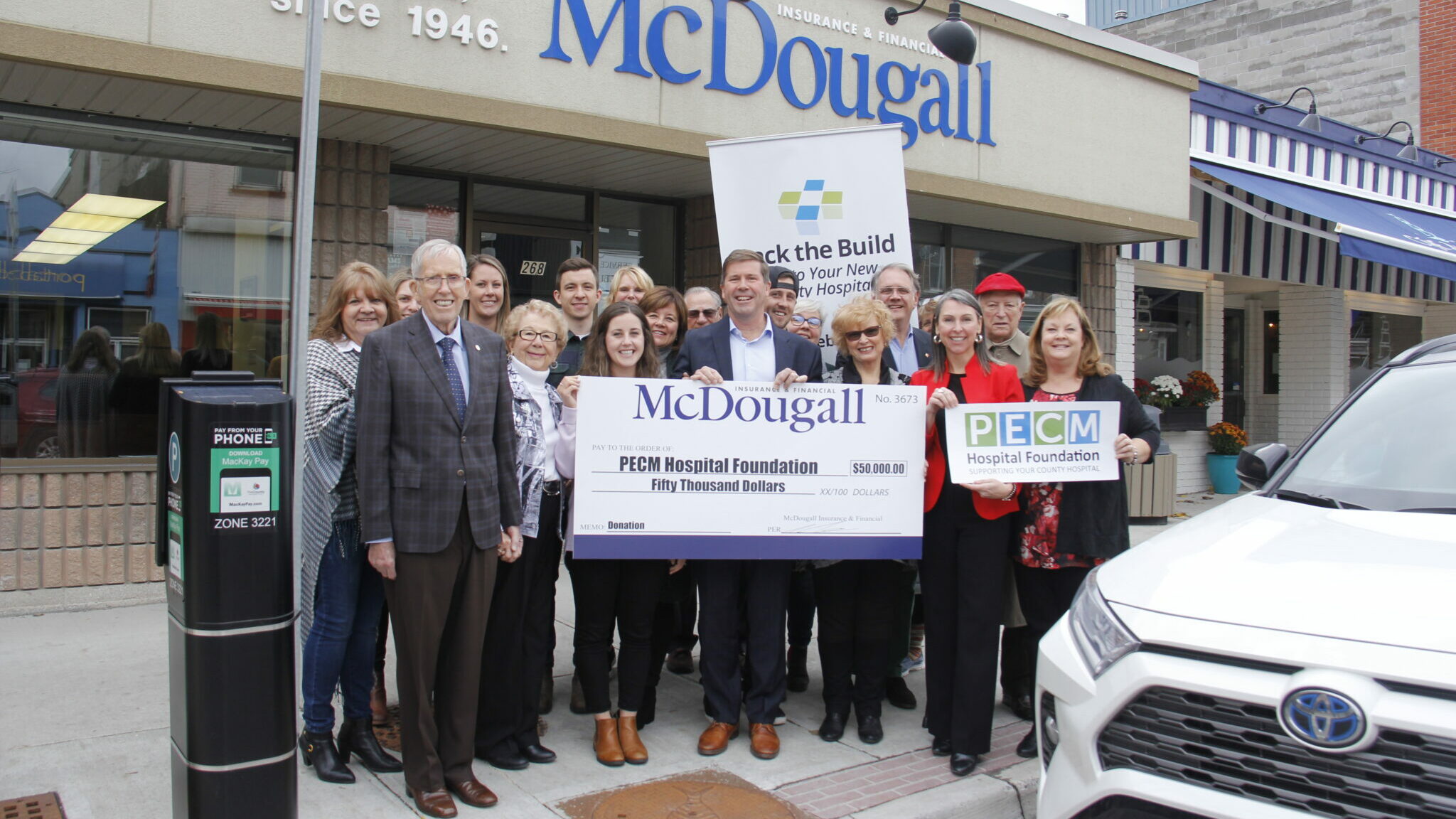 <p>BACKING THE BUILD Members of McDougall Insurance and the Prince Edward County Memorial Hospital Foundation gathered to celebrate the insurance company’s $50,000 contribution. (Desirée Decoste/Gazette Staff)</p>
