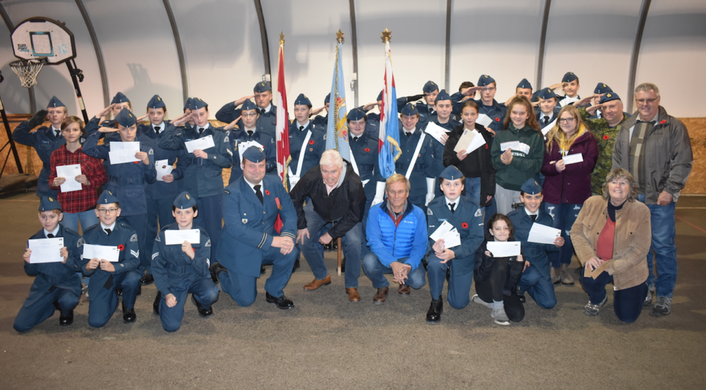 <p>THE SKY’S THE LIMIT – Members of 100 People Who Care present 851 Prince Edward Air Cadet Squadron with a sizeable gift. (Sarah Williams/Gazette Staff)</p>
