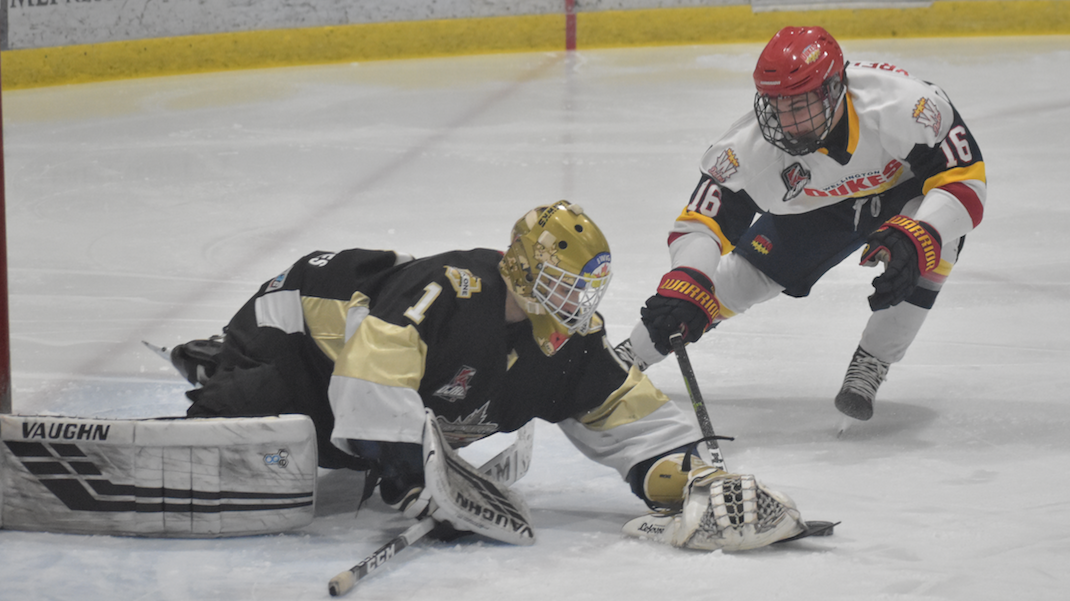 <p>GONE FISHING- Wellington Duke Jacob Vreugdenhil had the game winning goal against the Trenton Golden Hawks Friday. (Jason Parks/Gazette Staff)</p>
