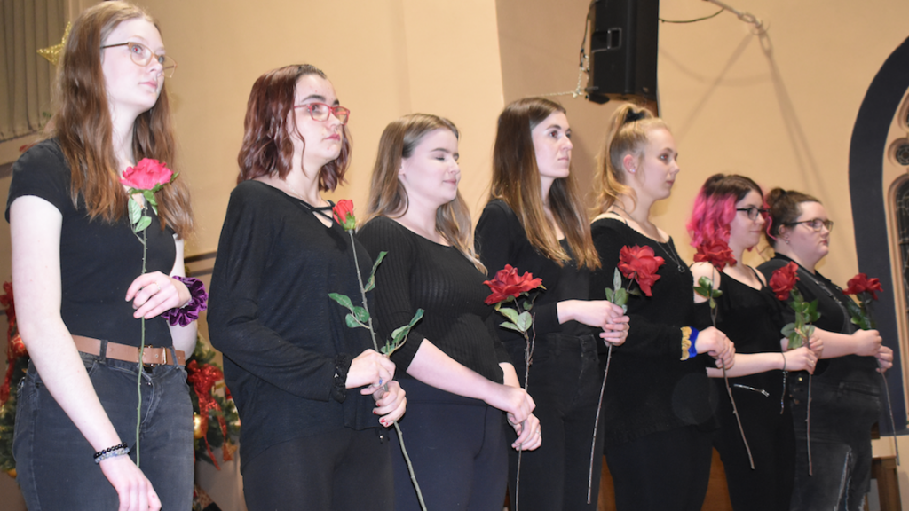 <p>CHANGING COURSE- PECI Students offered a reflective performance at a local commemoration of the Montreal massacre on Friday evening at St. Andrew’s Presbyterian Church. (Sarah Williams/Gazette Staff)</p>

