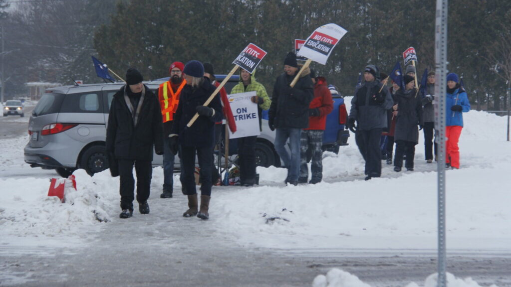 <p>MARCHING FORWARD In an attempt to get the province to move forward with contract negotiations, Prince Edward Collegiate Institute (PECI) along with all public high school teachers  across the province took part in a one-day full withdrawal of services on Wednesday. (Desirée Decoste/Gazette Staff)</p>
