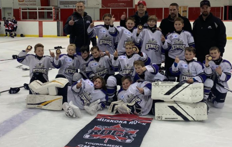 <p>ROCKING AND ROLLING- The Terpstra Equipment Atom B Kings celebrate their championship at the 2019 Muskoka Rock Hockey Tournament in Port Carling, ON on Sunday. (Submitted Photo)</p>
