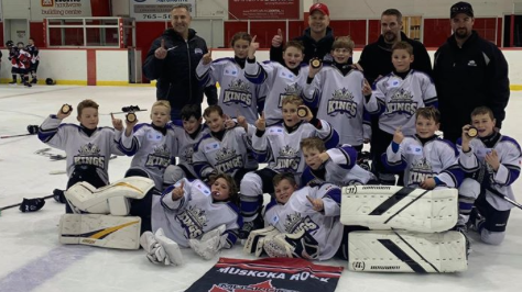 <p>ROCKING AND ROLLING- The Terpstra Equipment Atom B Kings celebrate their championship at the 2019 Muskoka Rock Hockey Tournament in Port Carling, ON on Sunday. (Submitted Photo)</p>
