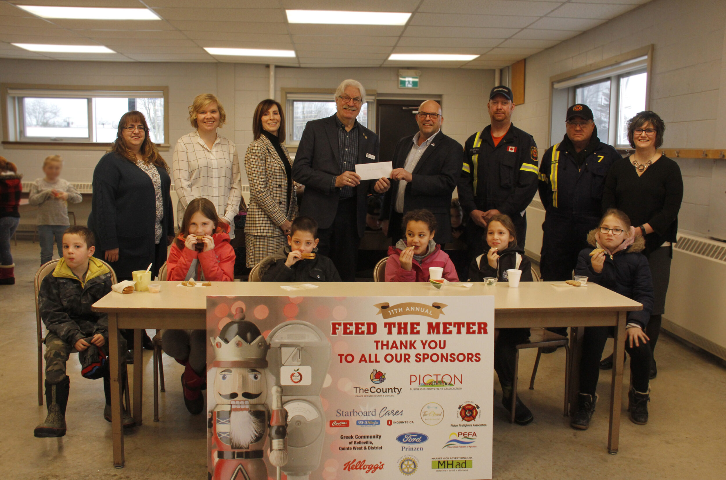 <p>A HEALTHY START<br />
Members of the municipality, Hastings and Prince Edward Learning Foundation and program sponsors were on hand at CML Snider on Monday to announce $5,006.66 had been raised for school nutrition programs through the 2019 Feed the Meter campaign. C.M.L. Snider students (from left) Hunter, Chole, Damien, Naylan, Claire and Lucy enjoyed their breakfast while (from back left) Kellie Brace, Vicky Struthers, Maribeth deSnoo and chairman Geoff Cudmore, all from the Learning Foundation, Mayor Steve Ferguson, Steve Everall and Paul Vidito of the Picton Firefighters Association and C.M.L. Snider principal Tine Jones posed for the picture. (Desirée Decoste/Gazette Staff)</p>
