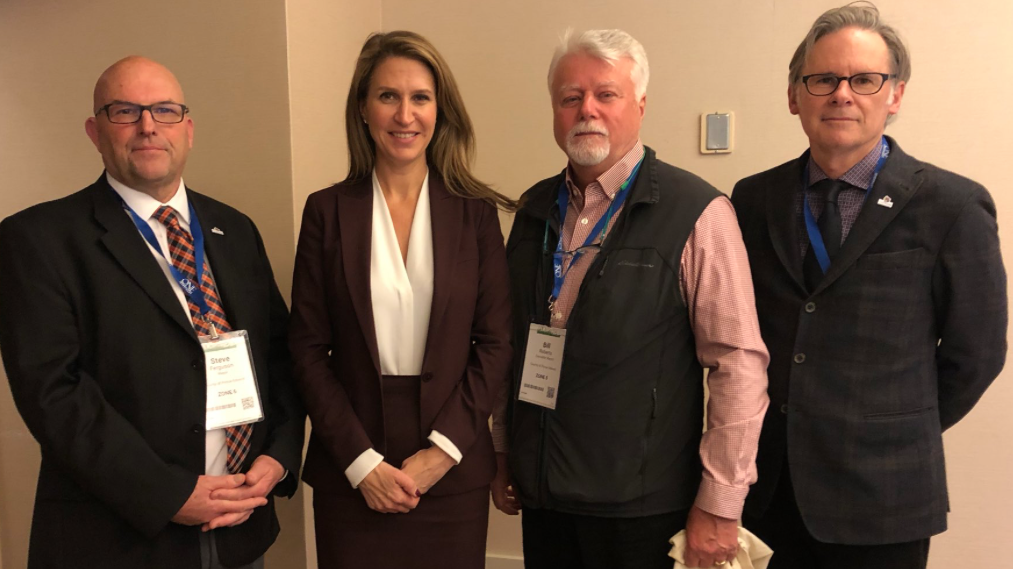 <p>MINISTERIAL MEETING- (From Left) County of Prince Edward Mayor Steve Ferguson along with councillors Bill Roberts and Mike Harper meet Ministry of Transportation Caroline Mulroney at the ROMA conference in early 2020. (@ShireHall Twitter photo)</p>

