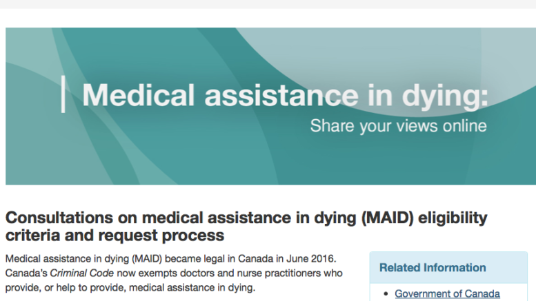 <p>CONSULTATION WINDOW- The Department of Justice is calling on Canadians to provide their opinion on the eligibility and criteria needed to enrol in the Medical Assistance In Dying program. (DOJ screen shot)</p>
