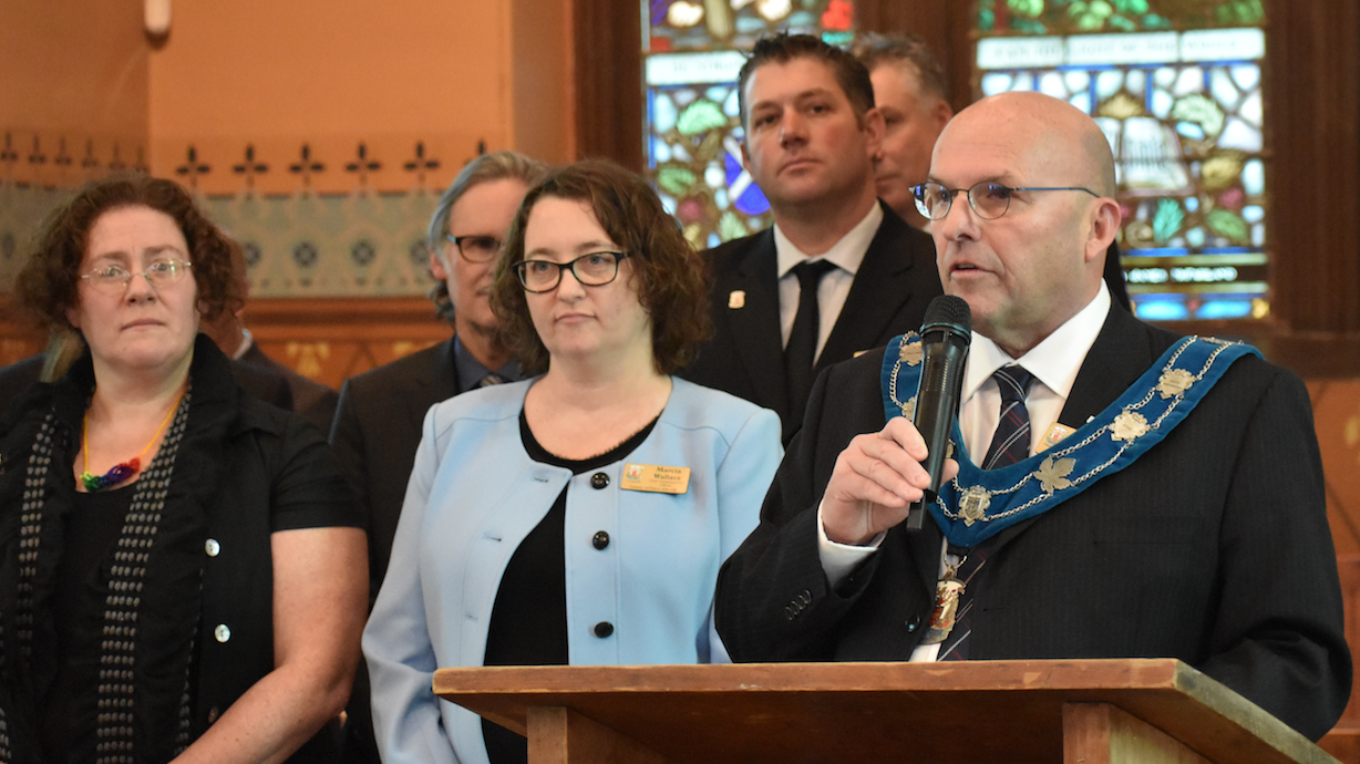 <p>WHO COULD HAVE KNOWN? County of Prince Edward Mayor Steve Ferguson speaks at the 2020 municipal levee at Macaulay Heritage Museum. (Jason Parks/Gazette Staff)</p>
