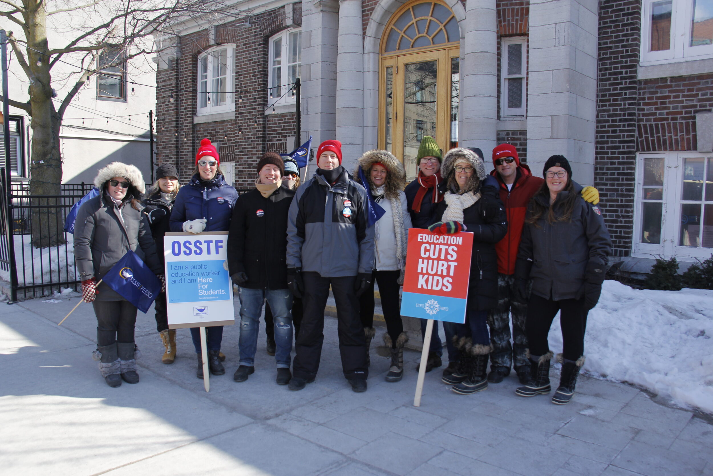<p>STANDING AS ONE On Friday the Elementary Teachers Federation of Ontario (EFTO), the Ontario Secondary School Teachers Federation (OSSTF), the Ontario English Catholic Teachers Association (OECTA) and the Association des Enseignantes et des Enseignants Franco-Ontariens (AEFO) held a coordinated one-day strike in solidarity across the province. Members of the aforementioned unions gathered in Picton for a local showing of solidarity. (Desirée Decoste/Gazette Staff)</p>
