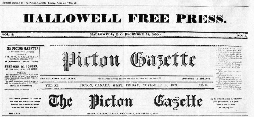 <p>AN ENDURING STANDARD  A selection of mastheads that have adorned the Picton Gazette dating back to its formation as the Hallowell Free Press in 1830. (Picton Gazette Photo)</p>
