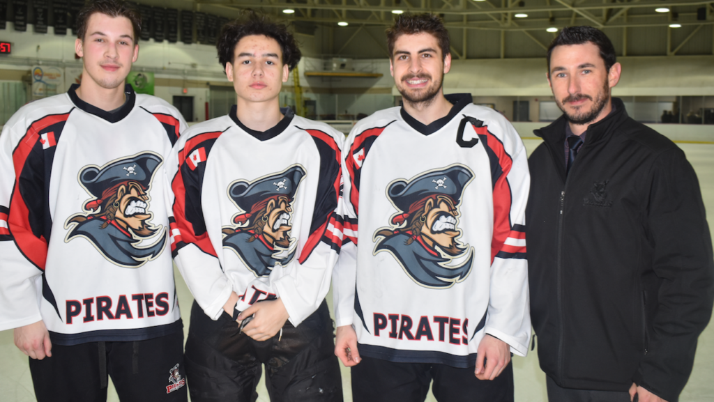 <p>(L-R) Picton Pirates Nick Kyte, Khaden Henry, William Harrison and Tyler Green were all honoured with Tod Division regular season awards in 2019. (Jason Parks/Gazette Staff)</p>
