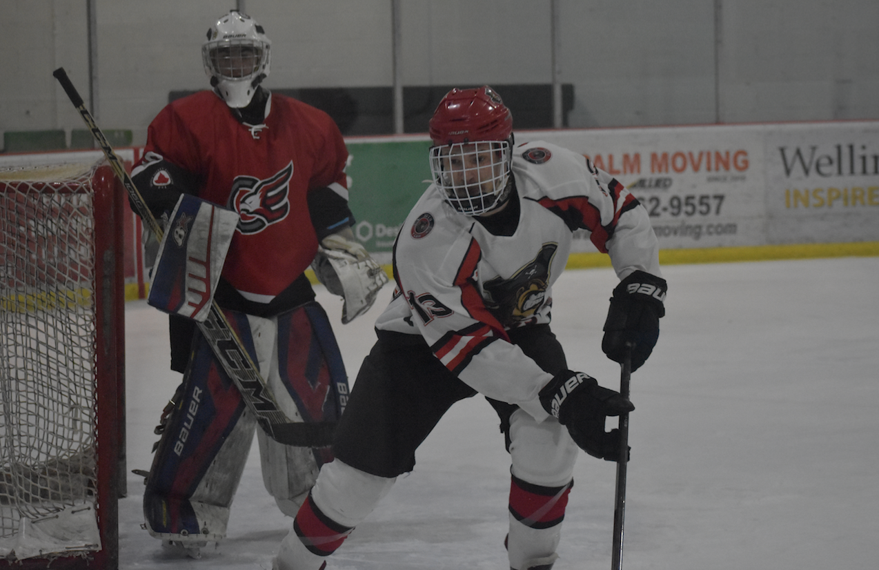 <p>Picton&#8217;s Nate Brant was one of seven Pirates goal scorers in the team&#8217;s 7-0 win over host Campbellford Friday night. (Jason Parks/Gazette Photo)</p>
