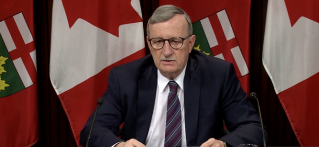 <p>Ontario Chief Medical Officer of Public Health Dr. David Williams. (Ontario Parliament Network Channel screen grab)</p>
