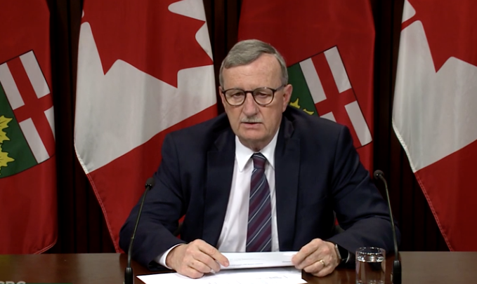 <p>Ontario Chief Medical Officer of Public Health Dr. David Williams. (Ontario Parliament Network Channel screen grab)</p>
