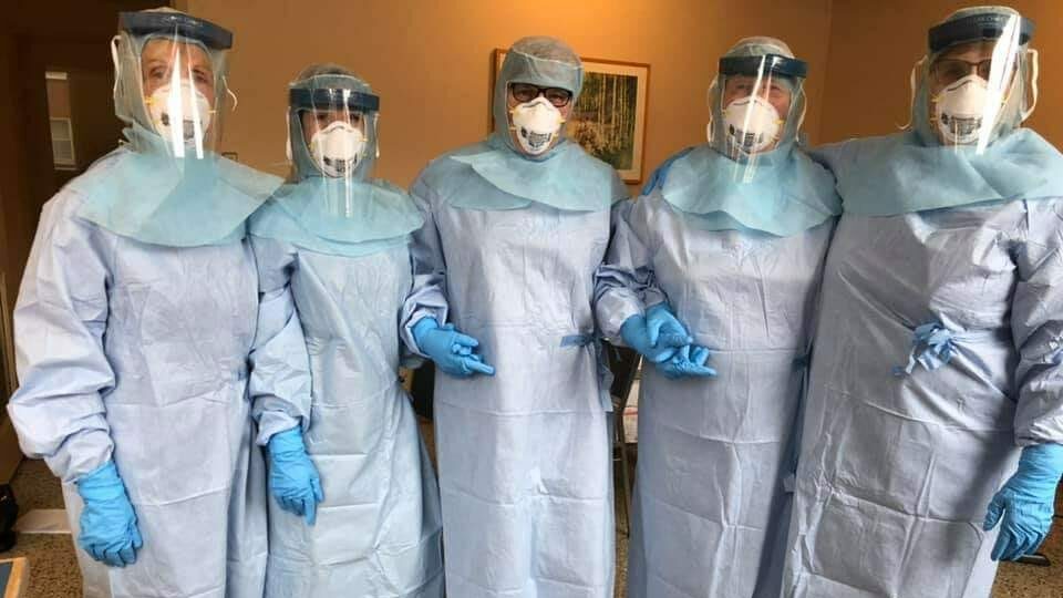 <p>COVERED AND CLEAR Staff at PECMH stood with some PPE and are welcoming donations of any unused PPE during the COVID-19 pandemic as a global shortage hits hospitals. (Submitted photo)</p>
