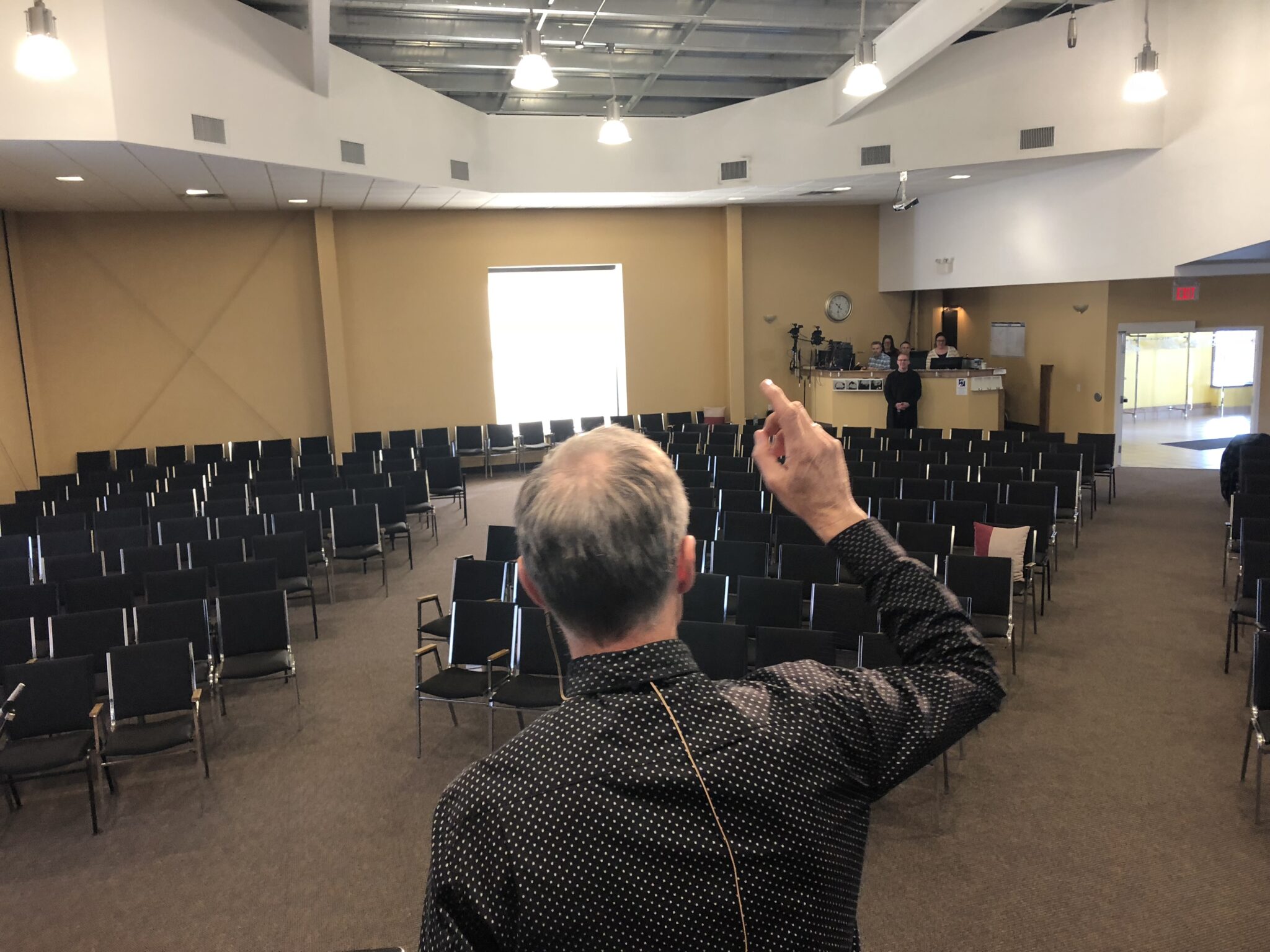 <p>Emanuel Baptist Pastor Peter Spragg preached to an empty sanctuary on Sunday morning as the Bloomfield church closed its doors and delivered its service online. (Jason Parks/Gazette Staff)</p>

