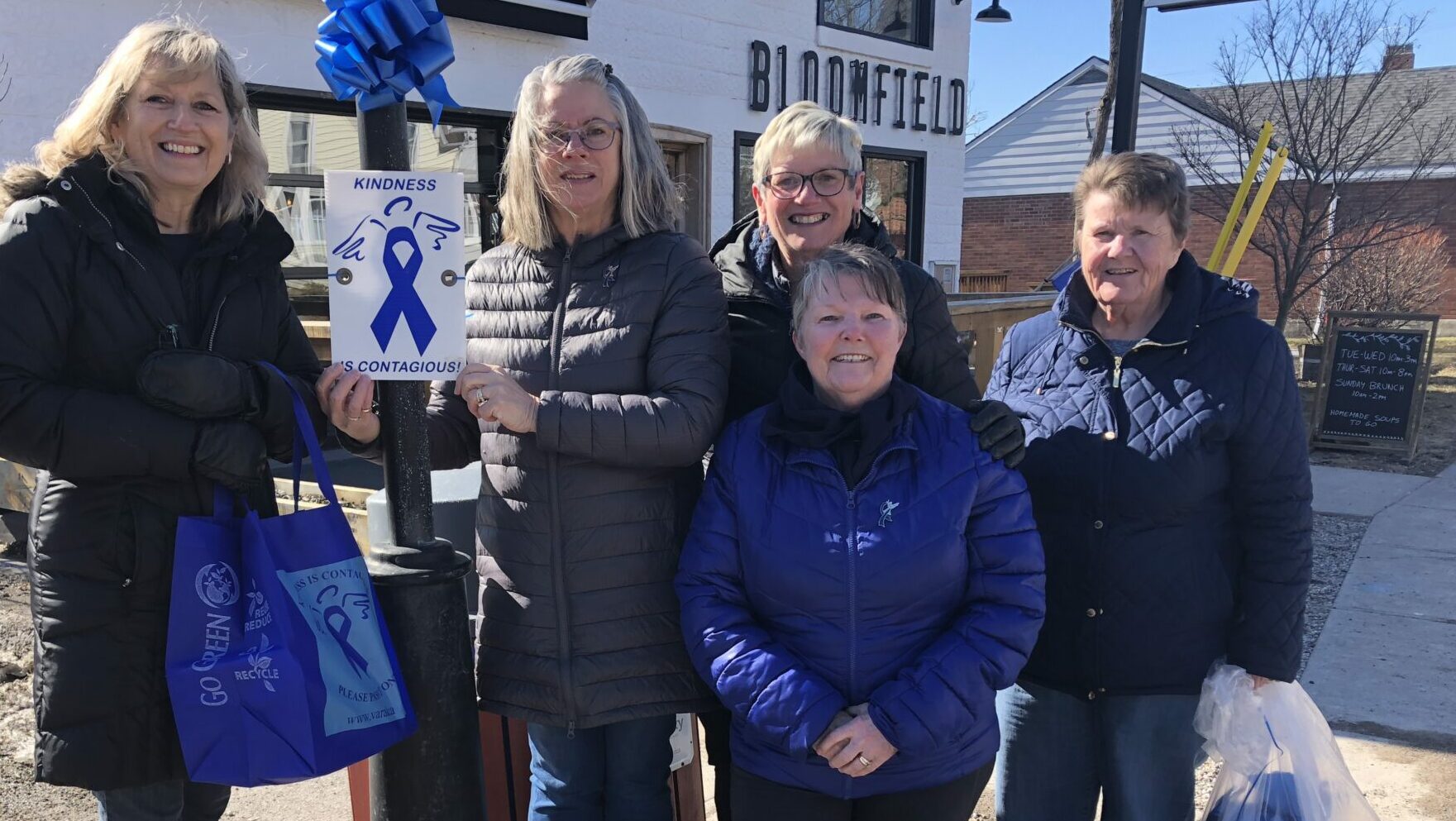 <p>BE KIND (From left) Janice Macleod, Chris Macdonald, Pam Smith, Margie Robb and Sue Maybee were in Bloomfield Thursday preparing the village for the 24th annual Violence Awareness and Random Acts of Kindness week. (Jason Parks/Gazette Staff)</p>
