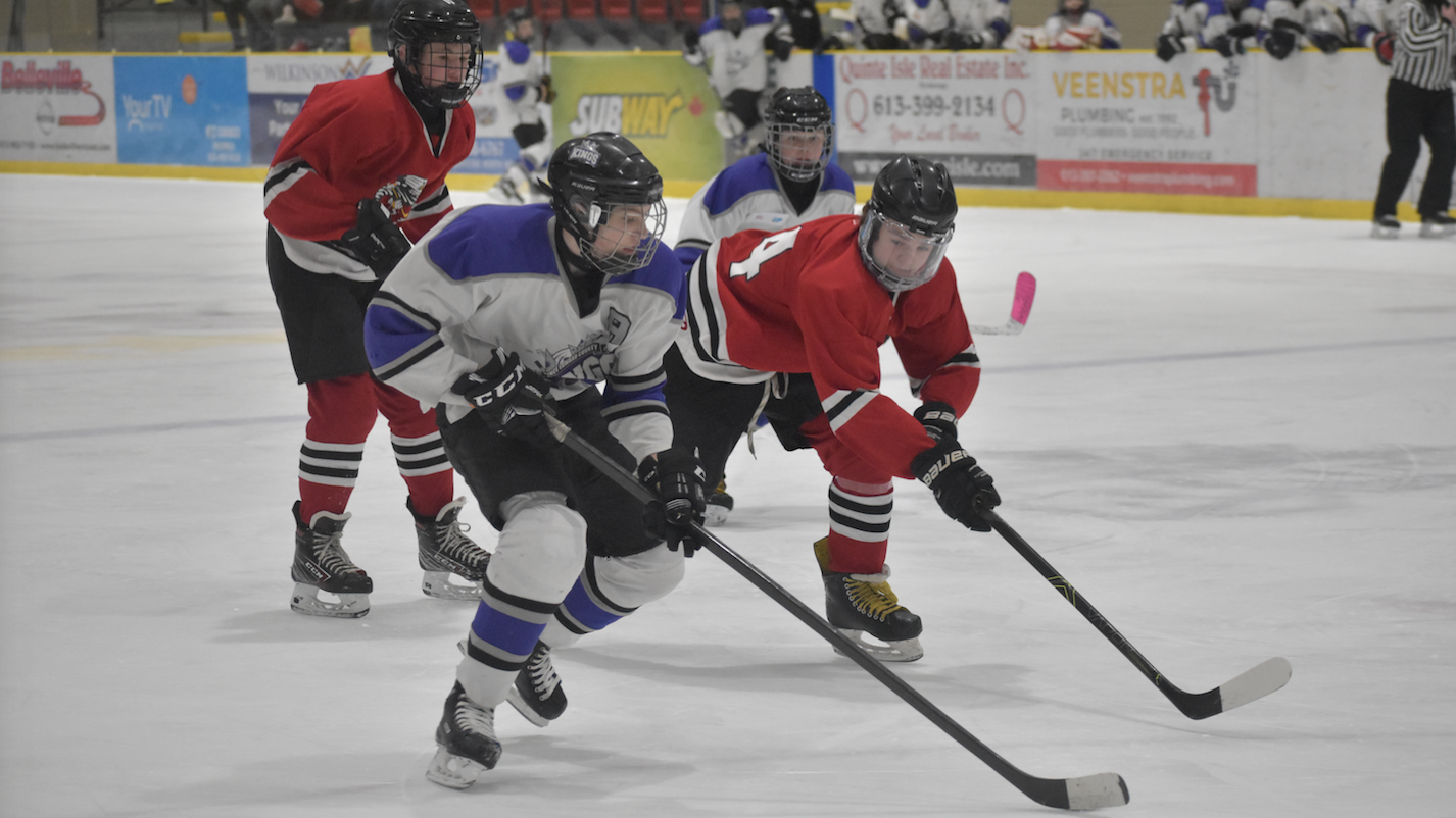 <p>Prince Edward County Kings forward Riley Grimmon scored in the late going of Game 3 at Lehigh Arena Friday night to set up an overtime victory for the hosts. (Jason Parks/Gazette Staff)</p>
