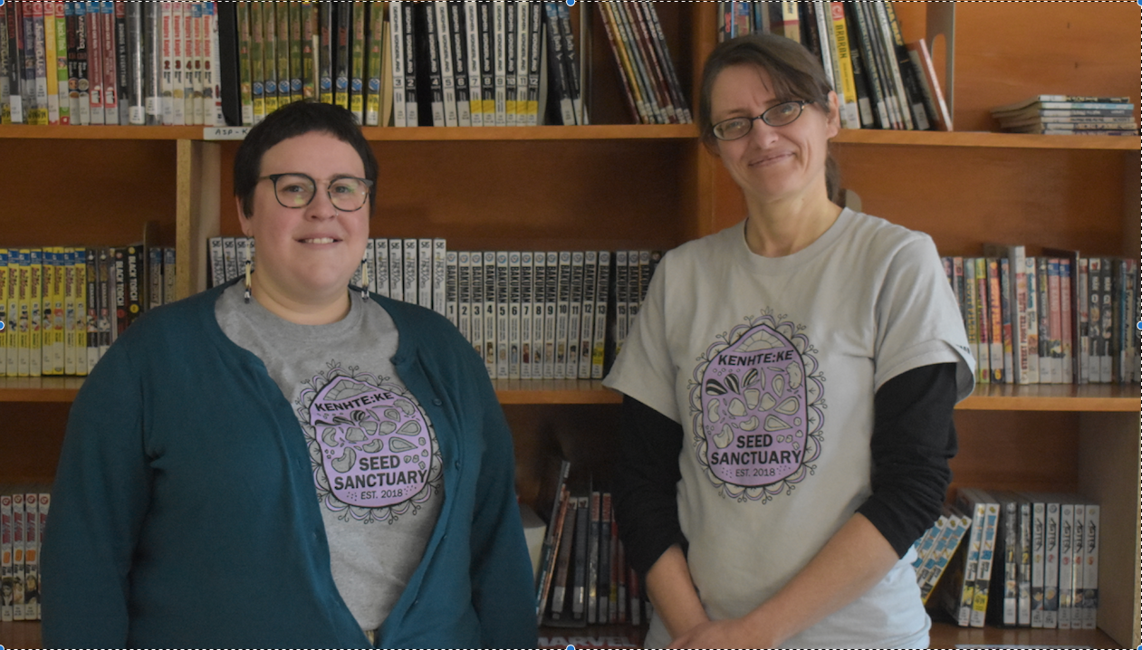 <p>SPRING IN THE AIR – (L-R) Erica Gray, volunteer at the Kenhteke Seed Sanctuary spoke alongside Cate Henderson from the Sisters of Providence Seed Sanctuary in Kingston. (Sarah Williams/Gazette Staff)</p>
