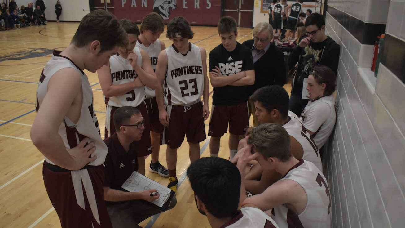 <p>PECI Coach Rob Garden speaks to his players at a game against Nicholson back in early March 2020. Extra curricular activities such as secondary school athletics is being advocated for by Minister of Education Stephen Leece. (Jason Parks/Gazette Staff)</p>
