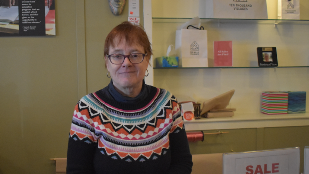 <p>CLOSING TIME – One of Ten Thousand Village’s inaugural volunteers, Tanis Crowe. (Sarah Williams/Gazette Staff)</p>
