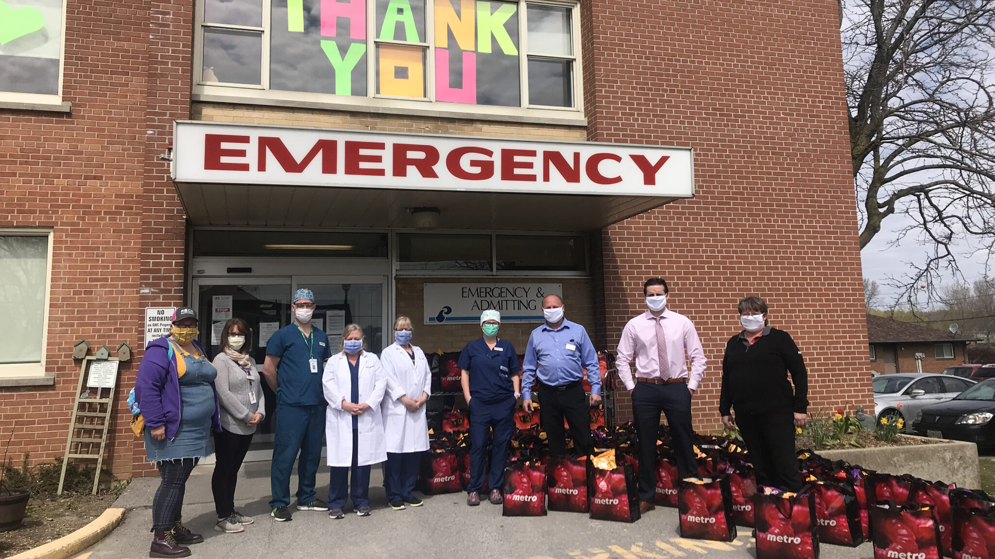 <p>MOVIE NIGHT IN Members of Picton’s Metro grocery store delivered ‘Movie night in’ gift bags for those working at Prince Edward County Memorial Hospital. (Submitted photo).</p>
