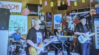 <p>Peter Rea and the Reasons belt out a tune from Peter&#8217;s garage Saturday as part of the virtual Hike for Hospice Prince Edward celebration. (Submitted Photo)</p>
