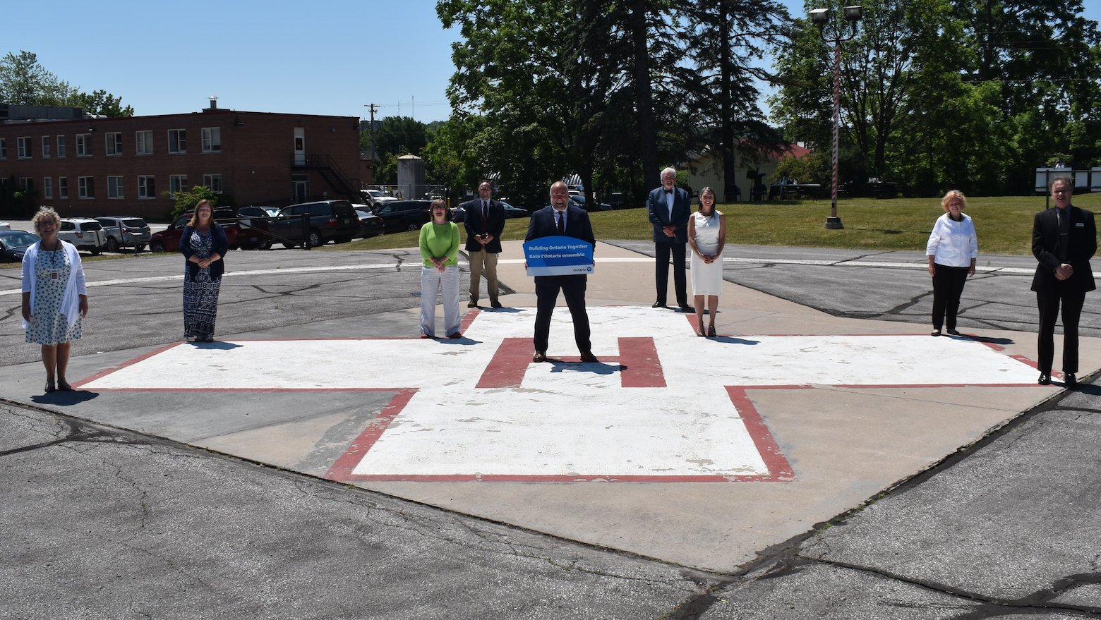<p>A MOMENTOUS DAY-Friday, June 19, 2020 was a red letter day in the goal of a new hospital in Prince Edward County as the province gave QHC permission to source block schematics for a new facility. Present at the announcement at PECMH were (From Left): Cathy Starkey (PECMHF Auxiliary president), Nancy Parks (PECMHF capital campaign co-chair),  Dr. Elizabeth Christie (Prince Edward Family Health Team), Mayor Steve Ferguson, MPP Todd Smith, Stuart Wright (QHC board chair), Shannon Coull (PECMHF executive director), Barbara McConnell (PECMHF board chair), Brad Harrington (QHC VP and Chief Financial Officer) (Jason Parks/Gazette Staff)</p>

