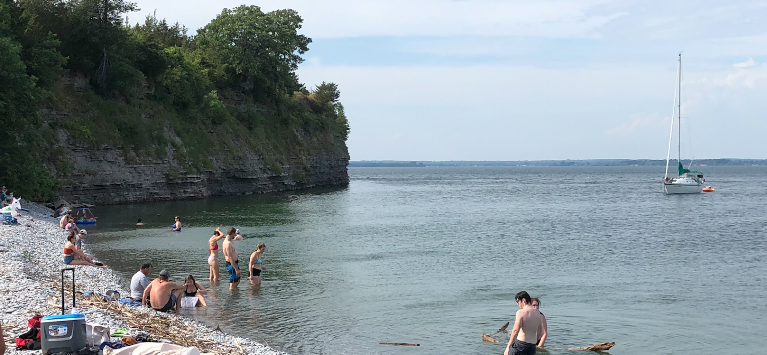 <p>Beach goers at Little Bluff Conservation area in 2019.  (Jason Parks/Gazette Staff)</p>
