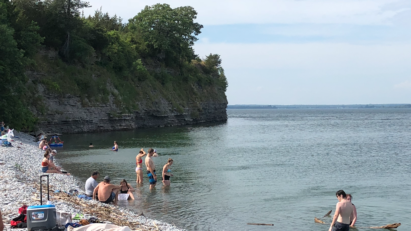 <p>Beach goers at Little Bluff Conservation area in 2019.  (Jason Parks/Gazette Staff)</p>
