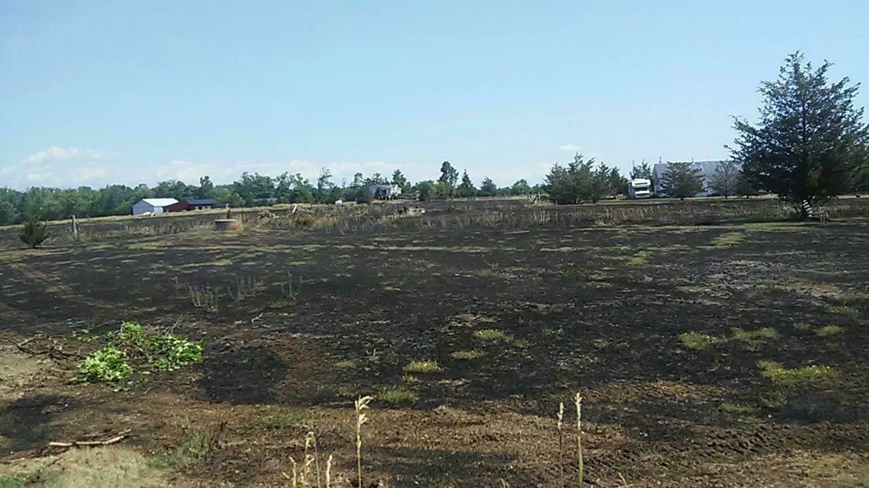 <p>THE AFTERMATH- The scene after a large and quickly spreading grass fire on Christian Road was extinguished. (Submitted Photo)</p>
