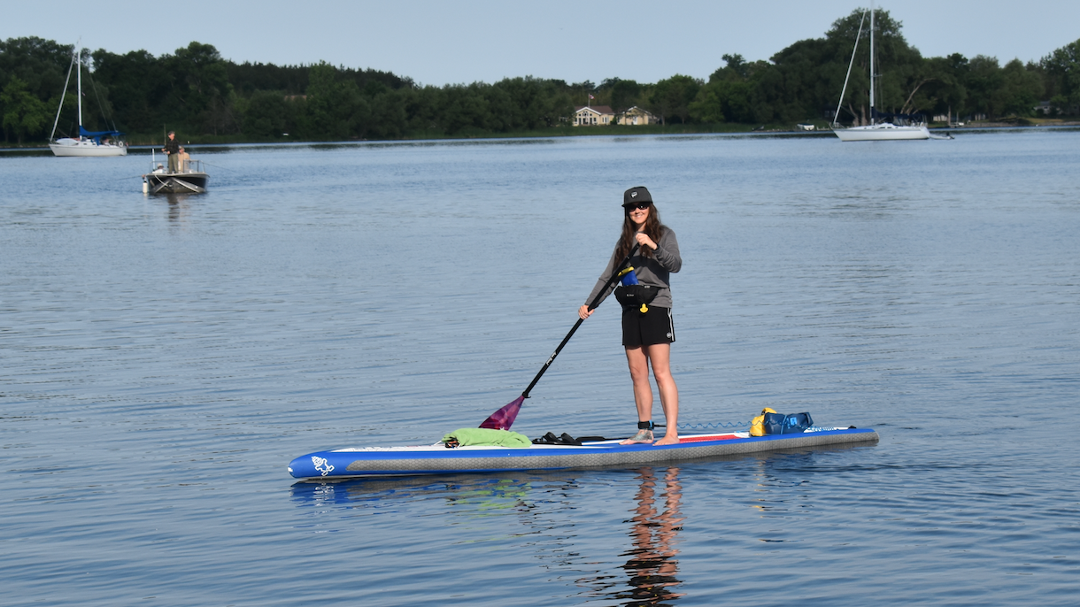 <p>ON HER WAY- A Greener Future Executive Director and Love your Lake organizer Rachel Byrne departs from Northport on Sunday morning. Byrne is paddling 420 km from Kingston to Niagara-on-the-lake as part of of the 2020 Love your Lake clean up campaign. (Jason Parks/Gazette Staff)</p>
