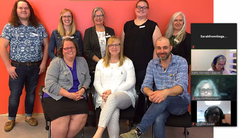 <p>BEFORE AND AFTER – PELC Staff from the past year can be seen posing for a group shot prior to the pandemic. On the right, PELC Staff can be seen conducting their AGM online. (Gazette compilation)</p>
