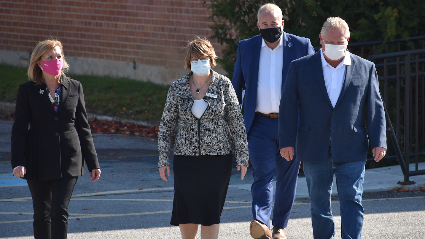 <p>(From left) Minister of Health Christine Elliott, QHC President and CEO Mary Clare Egberts, MPP Todd Smith and Premier Doug Ford at PECMH Friday. (Jason Parks/Gazette Staff)</p>
