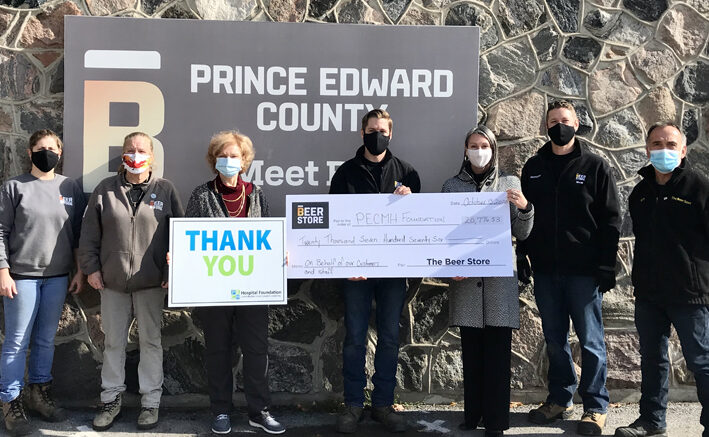 <p>FROM EMPTY TO FULL Pictured at the Picton Beer Store location from left: Beer Store employee, Karly Lammes; Beer Store employee, Wendy Minns; PECMH Foundation Board Chair, Barbara McConnell; Beer Store employee, Travis Redmond; PECMH Foundation Executive Director Shannon Coull; Beer Store Local Manager Ryan Wiersma and Beer Store Employee Bob Pitcher. (Briar Boyce photo)</p>
