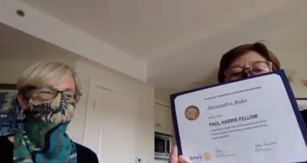 <p>NOTEWORTHY CONTRIBUTIONS- Brenda Hellyer, Past President of the Rotary Club of Picton presents Alexandra Bake with the Paul Harris Fellowship Award for her work in the community. </p>

