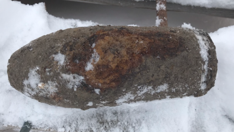<p>This unexploded ordnance was located in Wellington and safely removed by members of the Canadian Forces on Tuesday. (Submitted Photo)</p>
