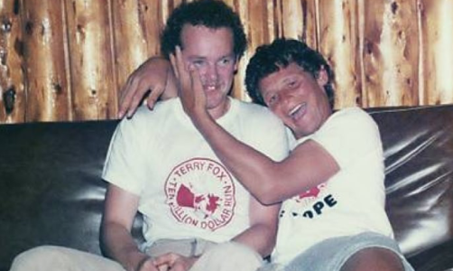 <p>Fred Fox with his brother Terry during the Marathon of Hope. (Fox family photo)</p>

