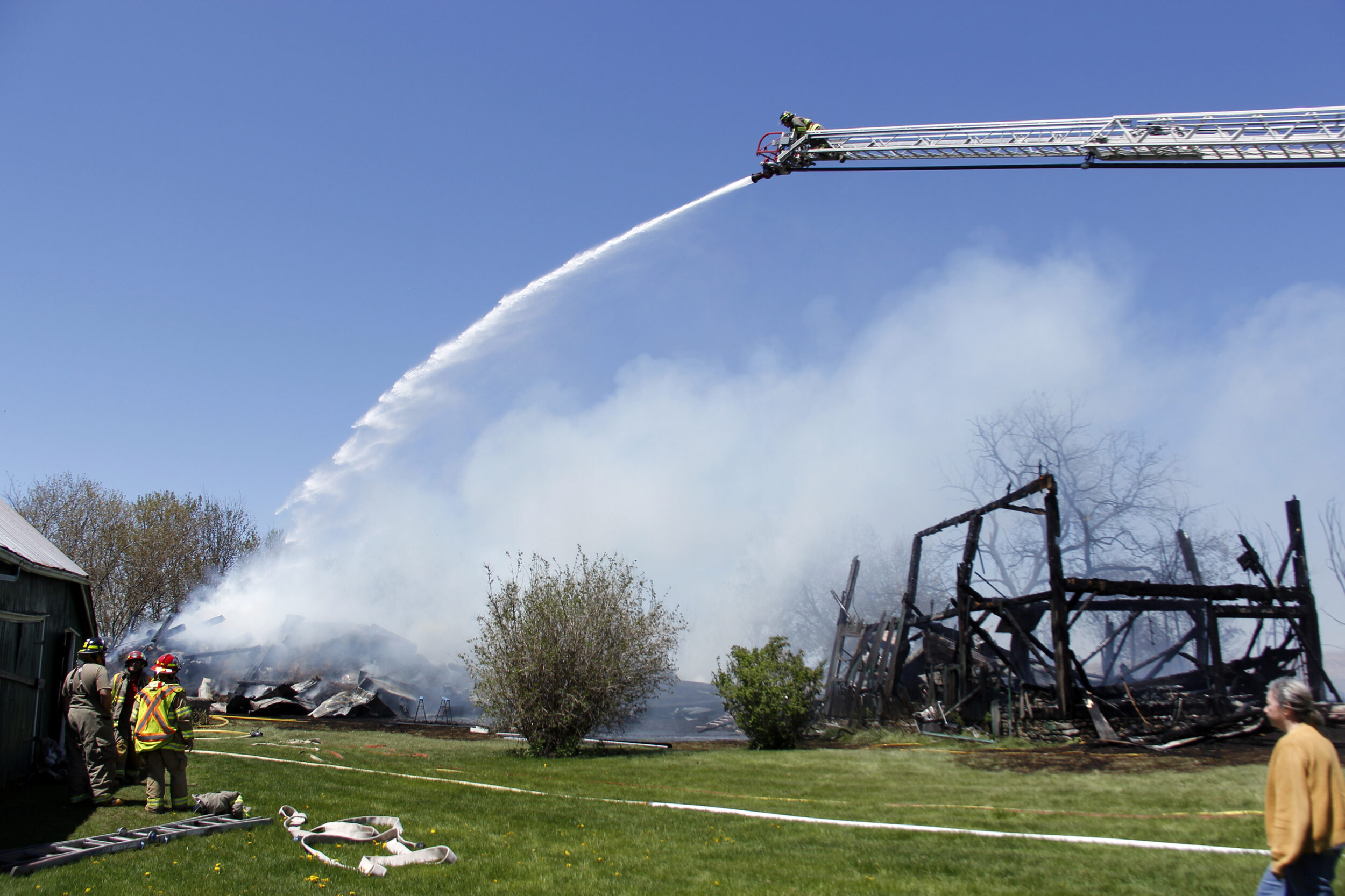 <p>THREE BARNS A BLAZING- Prince Edward County Fire and Rescue  responded to a fire at 640 Cty Rd 5 on Friday.  (Desirée Decoste/Gazette staff)</p>
