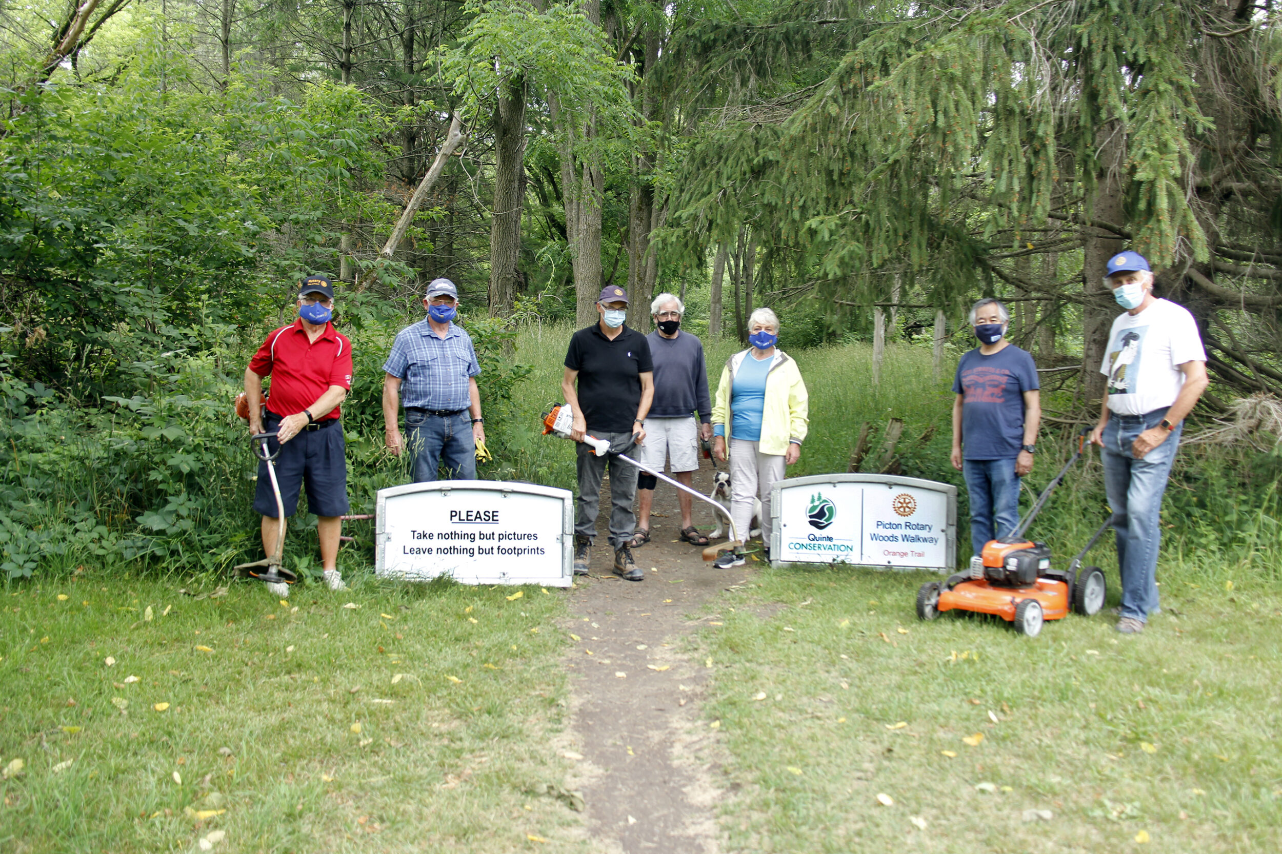 <p>On Saturday June 26th Rotary members started the clean-up and signage work for the newly named Picton Rotary Woods Walkway at the Macaulay Mountain Conservation Area.<br />
From left to right are: PP Rick Jones, Rotarian Maurice Carlier, President Elect Dan Wight, President John Clarke, Rotarians Barb Proctor, Ian Chan, Andy Janikowski .<br />
(Desirée Decoste/Gazette staff)</p>
