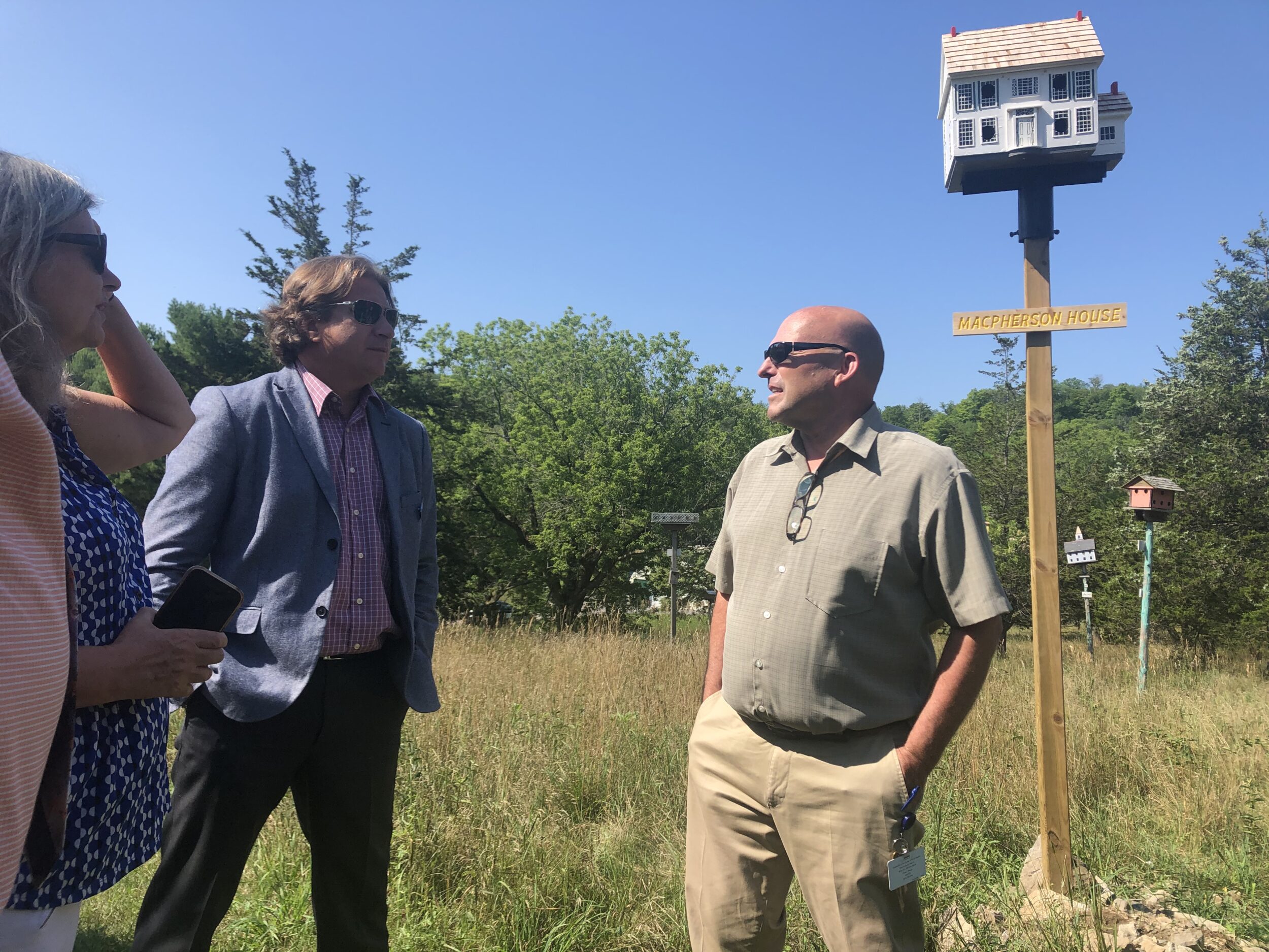 <p>(From left) Councillor Janice Maynard, Quinte Conservation CEO Brad McNevin and County Mayor Steve Ferguson at Bridhouse City in the summer of 2021. (Jason Parks/Gazette Staff)</p>
