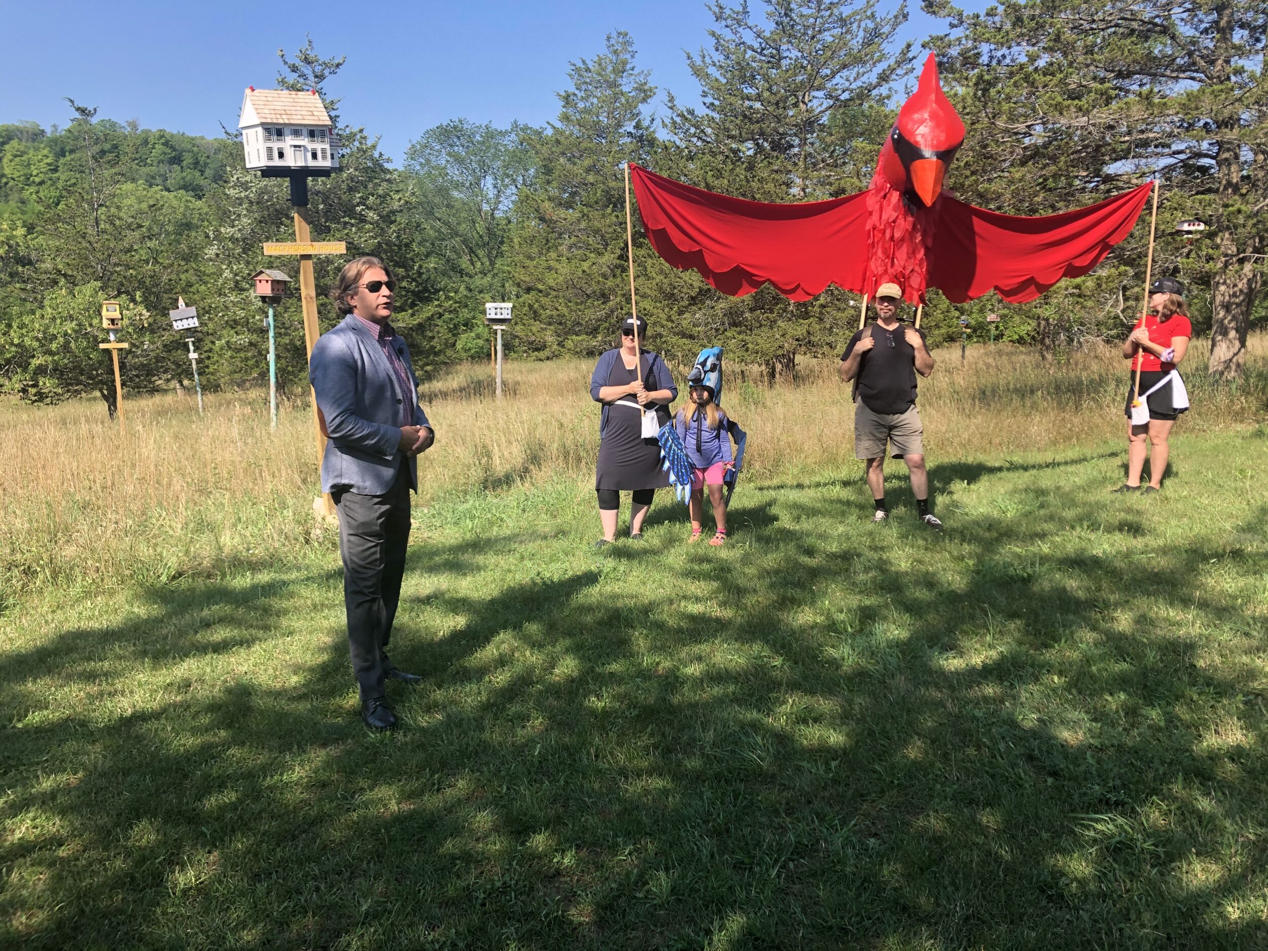 <p>With the Department of Illumination representing those who will soon enjoy the rehabilitated birdhouses at Birdhouse City, Quinte Conservation  CEO Brad McNiven speaks to the public on Friday. (Jason Parks/Gazette Staff)  </p>
