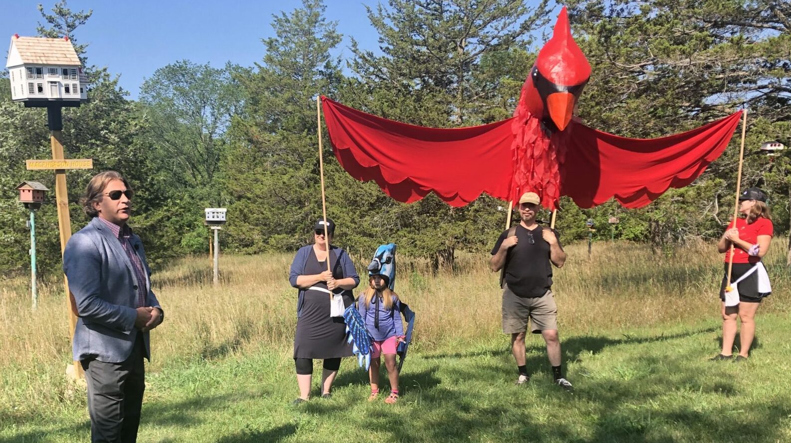 <p>With the Department of Illumination representing those who will soon enjoy the rehabilitated birdhouses at Birdhouse City, Quinte Conservation  CEO Brad McNiven speaks to the public on Friday. (Jason Parks/Gazette Staff)  </p>
