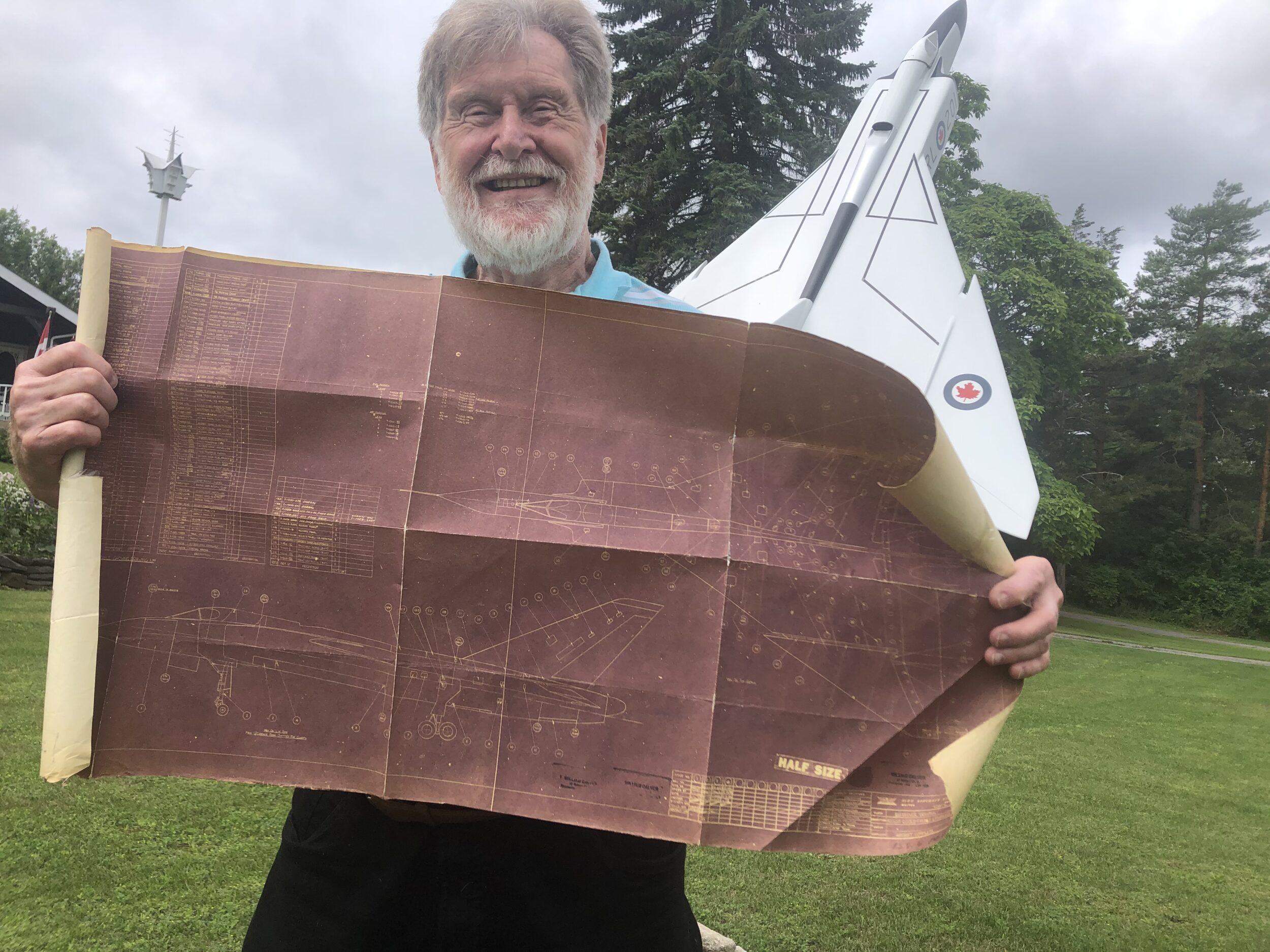 <p>FOUND- Cameron Price of the Arrow 206 group shows off a Avro blueprint of the iconic Arrow aircraft located in Picton in the collection of late Avro employee William Calver. (Jason Parks/Gazette Staff)</p>
