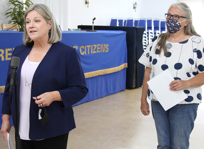 <p>NEW BENEFIT PROGRAM (From Left) Ontario NDP Leader Andrea Horwath and Picton’s Jennifer Warr Hunter  spoke in Trenton Wednesday about the need for a provincial Caregiver Benefit Program. (Submitted Photo)</p>
