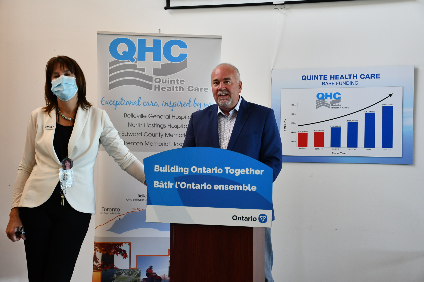 <p>QHC CEO and President Stacey Daub and Bay of Quinte MPP Todd Smith. (Submitted Photo)</p>
