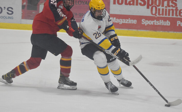 <p>REELED IN Carlton Place’s Ryan Bonfield gets a step on Cole McGuire during Wellington’s 3-1 win Friday. (Jason Parks/Gazette Staff)</p>
