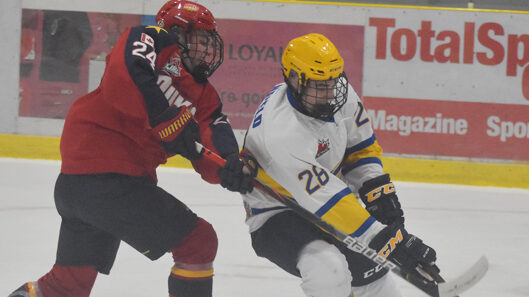 <p>REELED IN Carlton Place’s Ryan Bonfield gets a step on Cole McGuire during Wellington’s 3-1 win Friday. (Jason Parks/Gazette Staff)</p>
