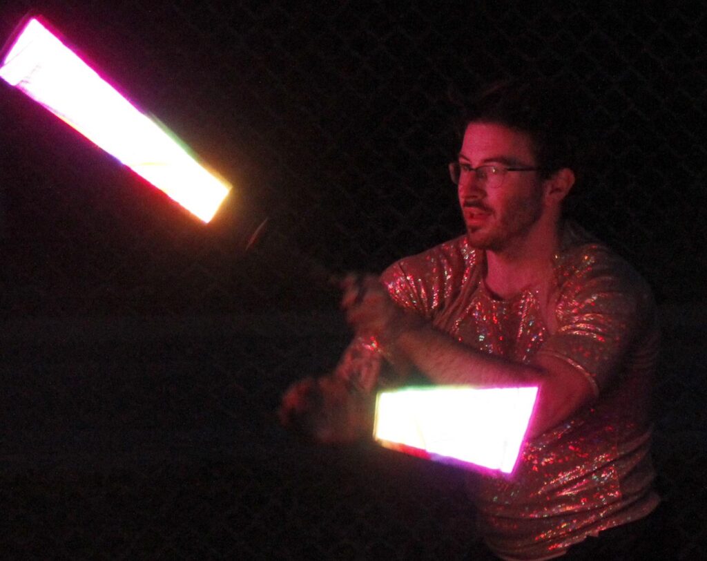 <p>Performer Caleb Kachkowski-Ford was a beacon at this year’s Fire Light Lantern Festival.   (Desirée Decoste/Gazette Staff)</p>
