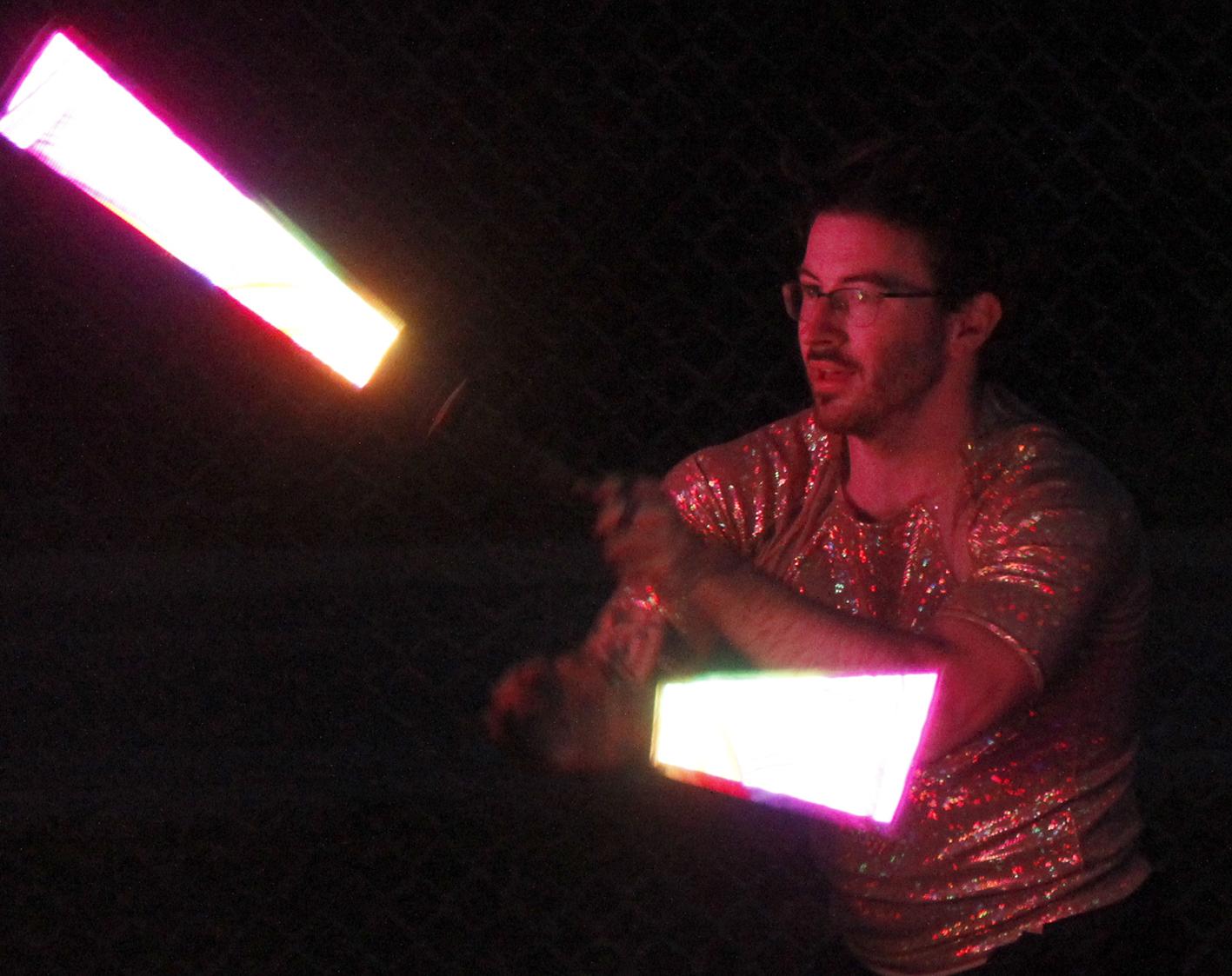 <p>Performer Caleb Kachkowski-Ford was a beacon at this year’s Fire Light Lantern Festival.   (Desirée Decoste/Gazette Staff)</p>
